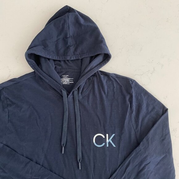 Calvin Klein Casual Lightweight Pull On Lg Sleeve 100% Cotton Hoodie Navy Sz XL - Picture 2 of 10
